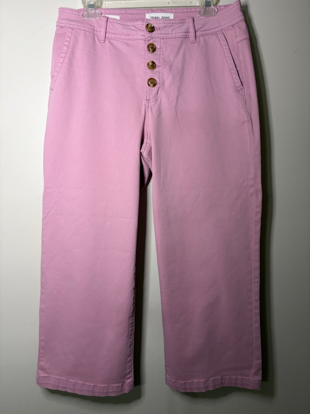 Tribal Jeans Pink Button-Front Wide Leg Capri Pants - Picture 2 of 6